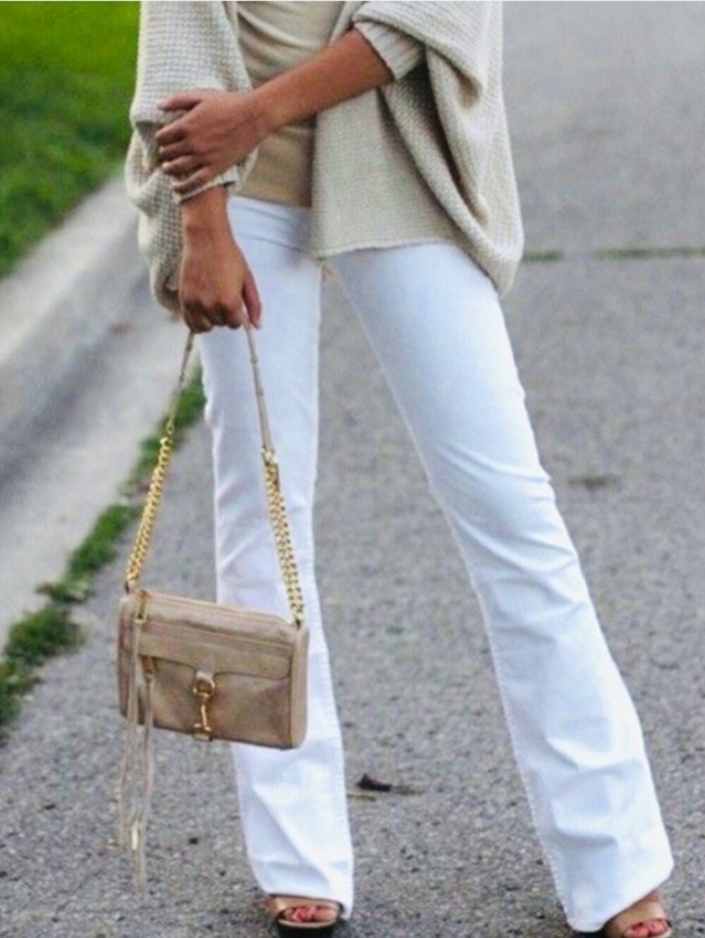 Seven7 Cream-White Flare Jeans